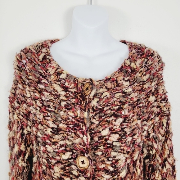 HWR Anthropologie Chunky Knit Lace Trim Wooden Button Cardigan - Picture 3 of 8